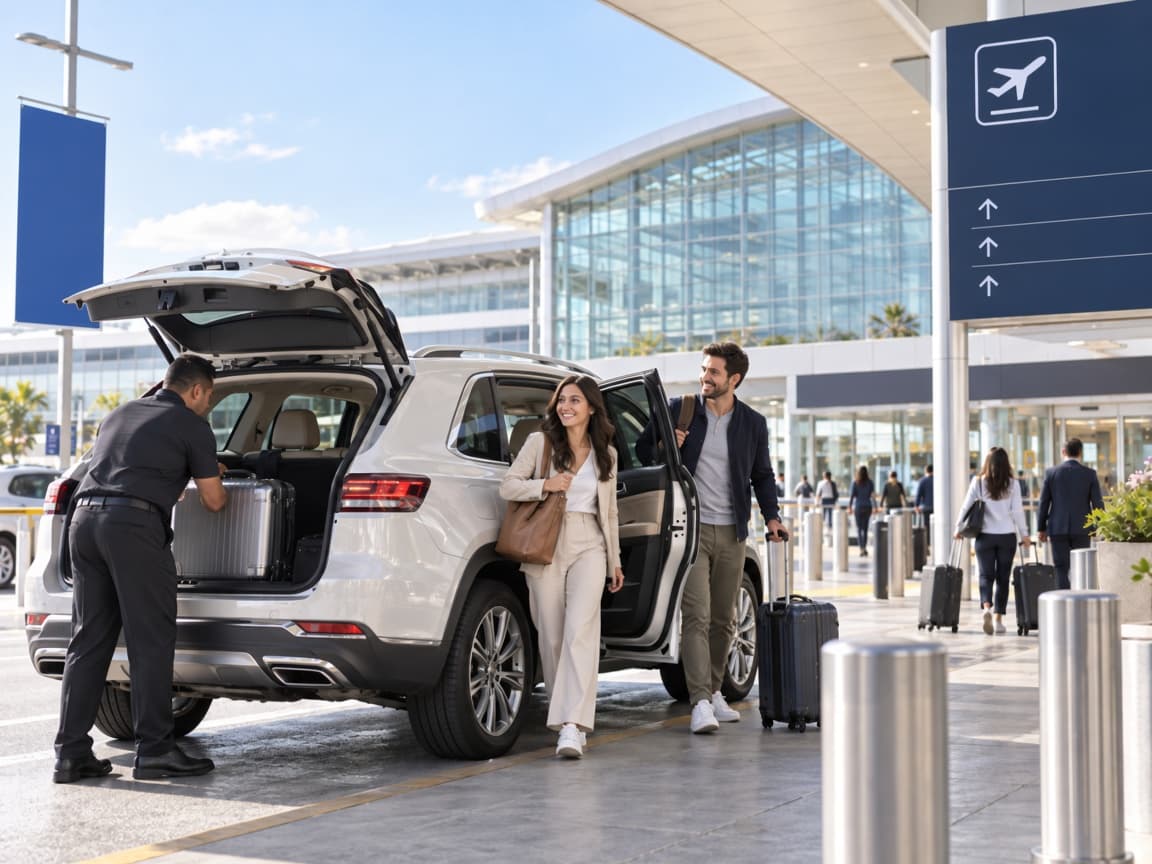 Private airport pickup with luggage at a premium vehicle