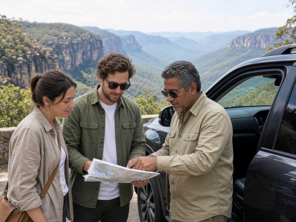 Travellers planning a custom itinerary with their driver