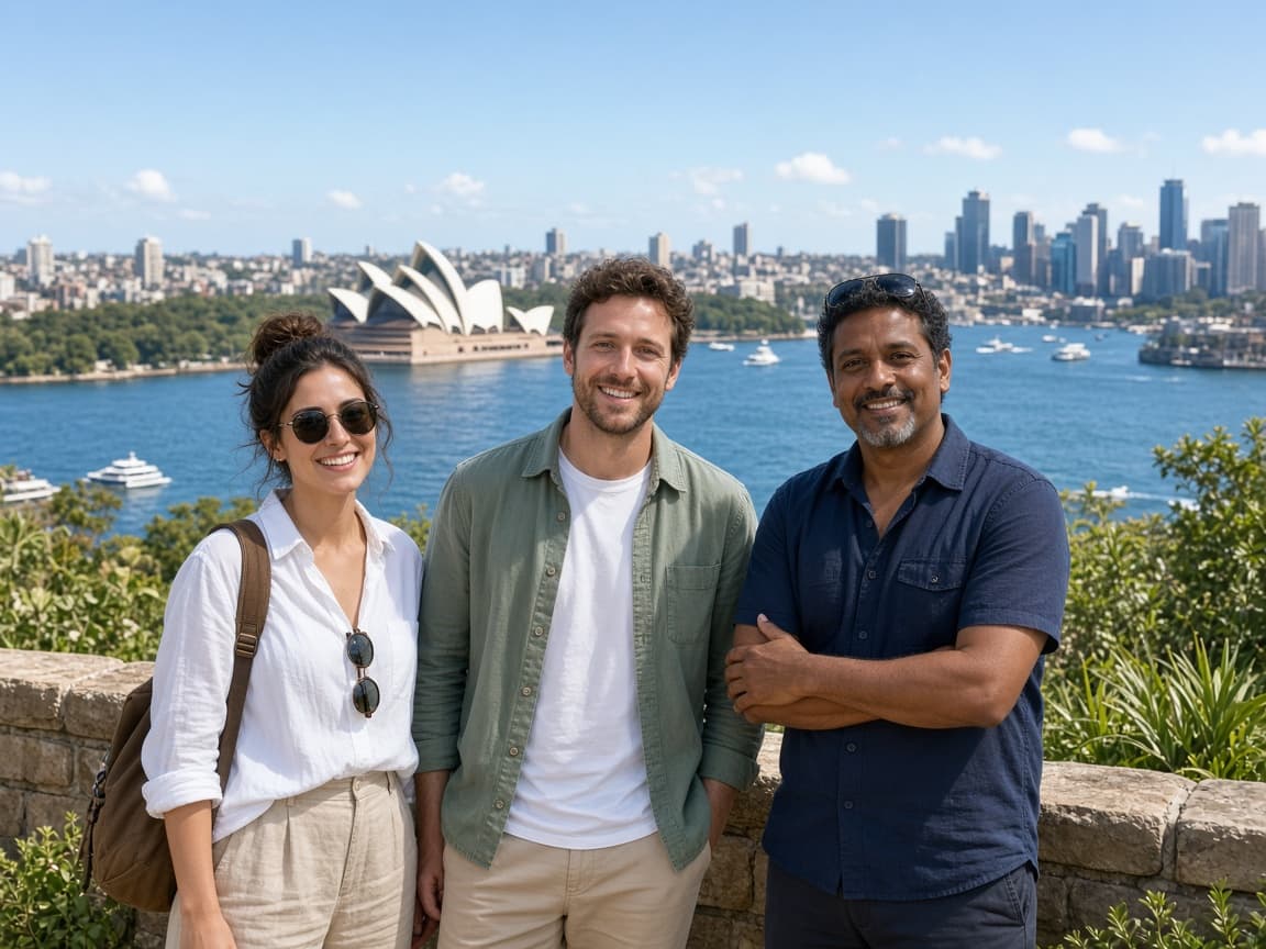 A small private tour group at a Sydney Harbour lookout